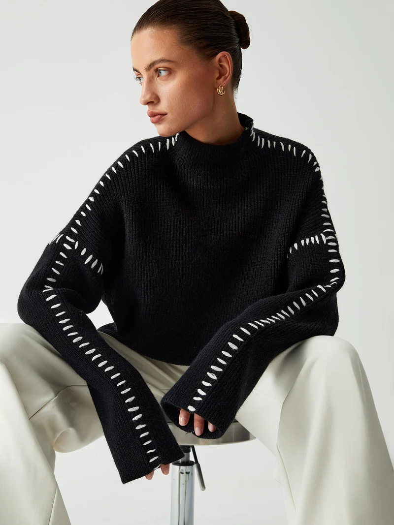 Alma | Oversize-Dolcevita-Pullover mit Piqué-Details
