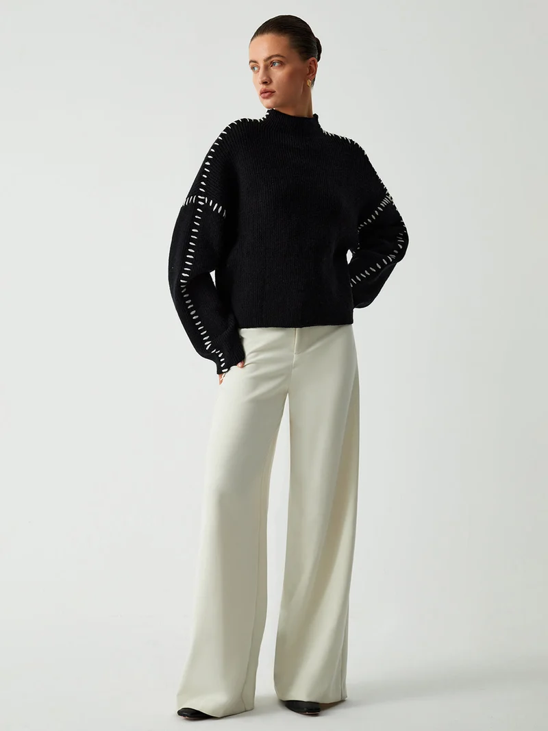 Alma | Oversize-Dolcevita-Pullover mit Piqué-Details