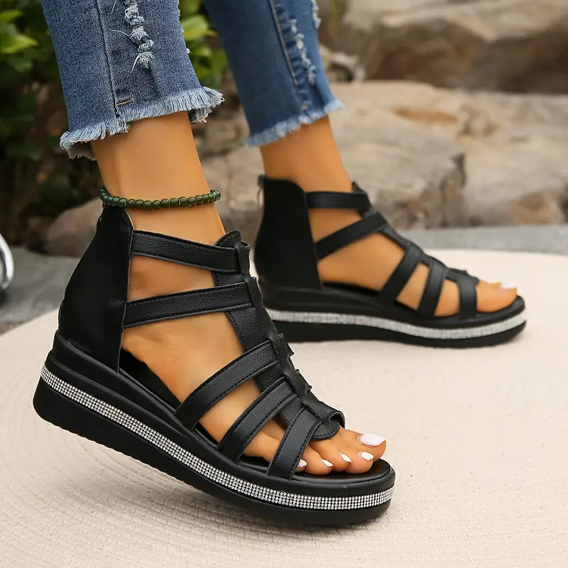 Ena | Strassverzierte Keilsandalen