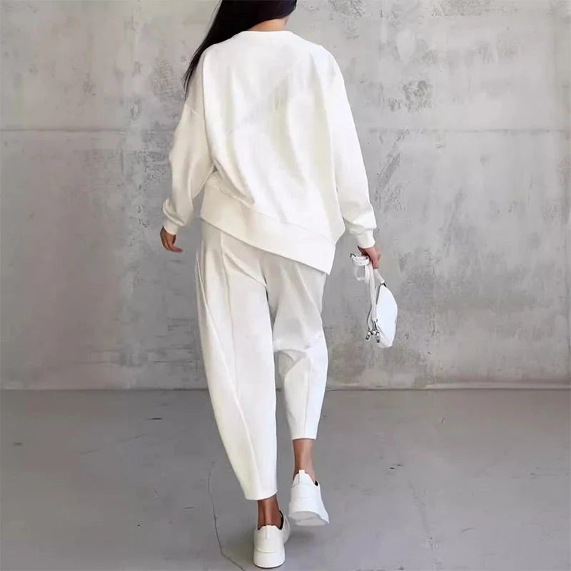 Langärmliges Sweatshirt-Set mit unregelmäßigem Saum und Hose für Damen