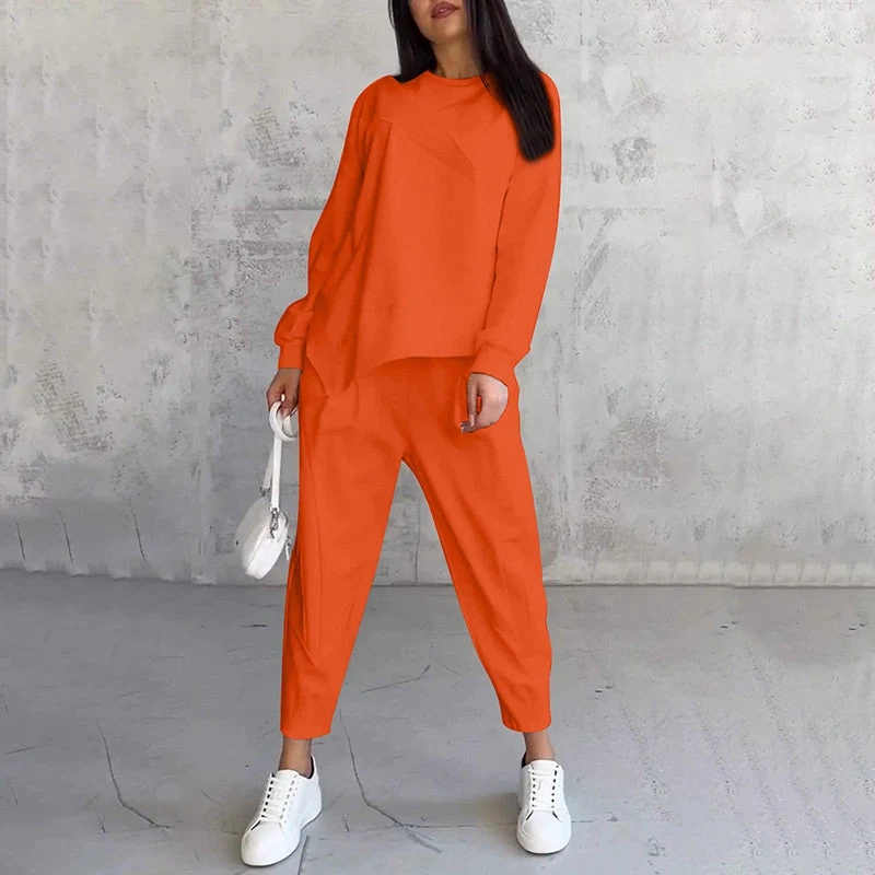 Langärmliges Sweatshirt-Set mit unregelmäßigem Saum und Hose für Damen