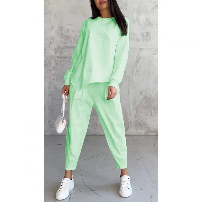 Langärmliges Sweatshirt-Set mit unregelmäßigem Saum und Hose für Damen
