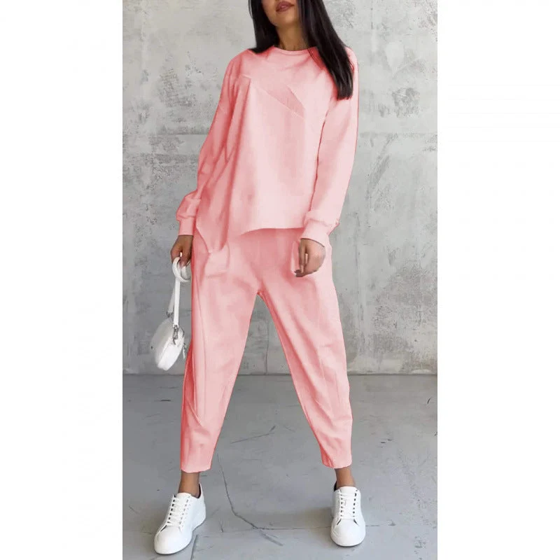Langärmliges Sweatshirt-Set mit unregelmäßigem Saum und Hose für Damen