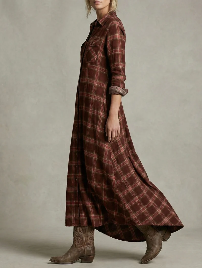 Rosa - Karierter Hemdblusenkleid in Smaragd