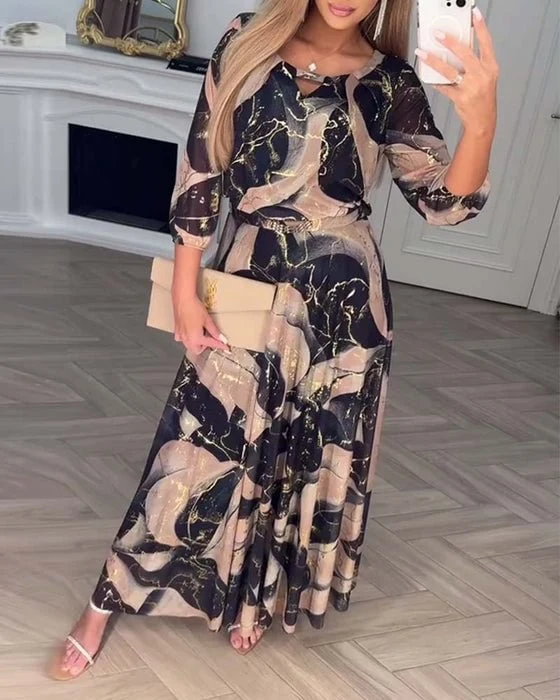 Verelle™ – Elegantes Kleid mit Print & Dreiviertelärmeln