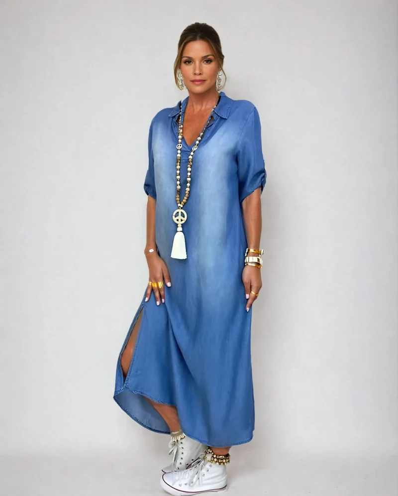 Andrea™ – Langes Kleid in Jeansoptik mit Seitenschlitz