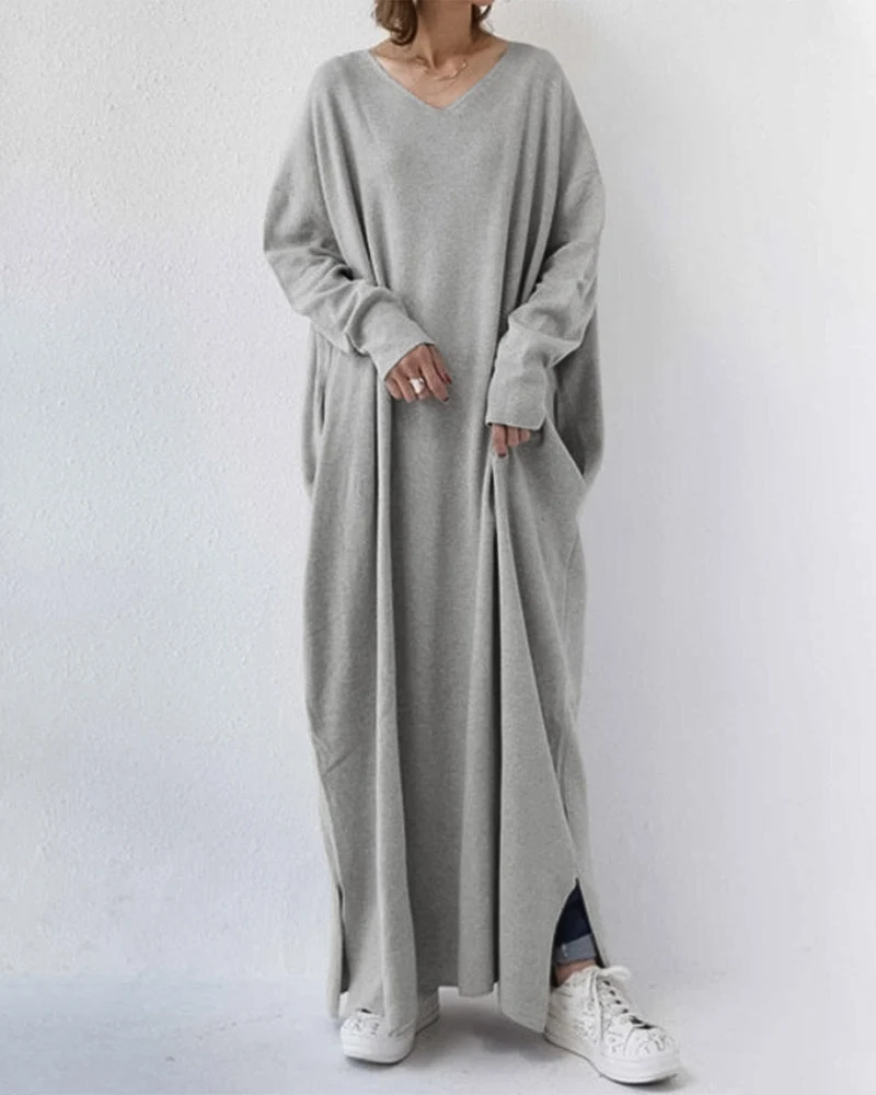 Serenya™ - Modisches Kleid mit langen Ärmeln und V-Ausschnitt