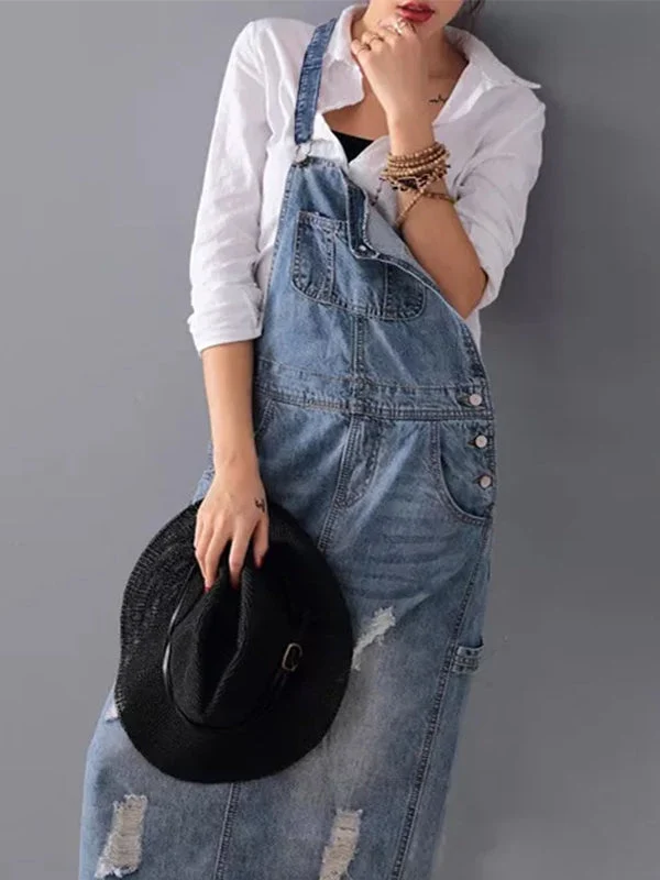 Frayla™ – Abgenutztes Jeanskleid mit Schlitz hinten