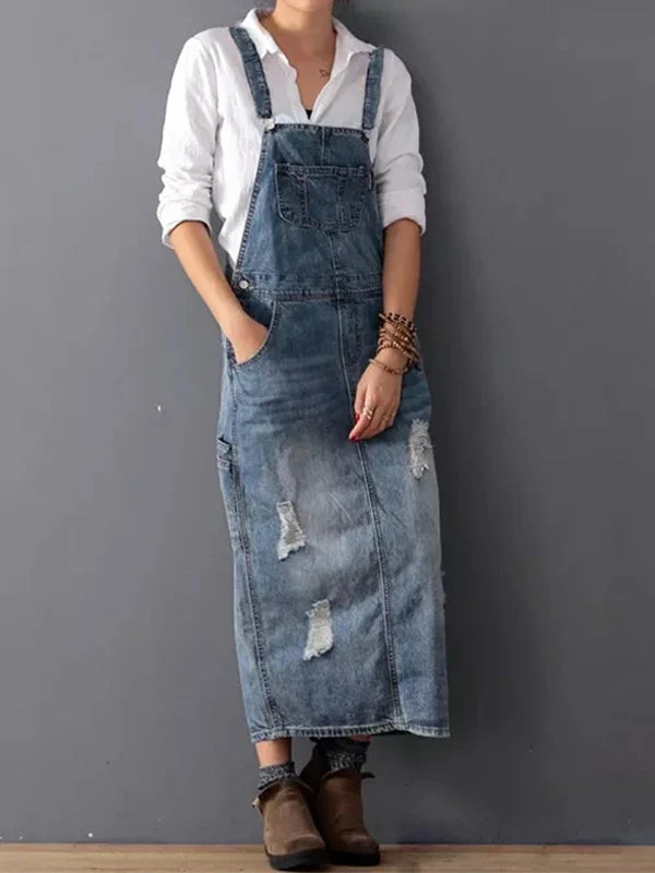Frayla™ – Abgenutztes Jeanskleid mit Schlitz hinten
