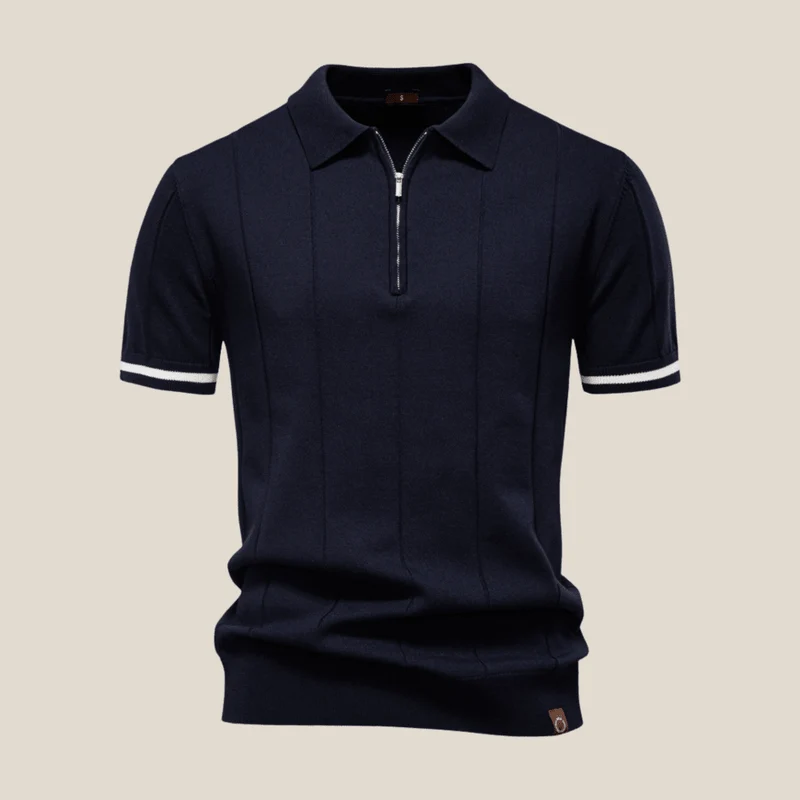 Parma™ - Geripptes Zip-Polo mit Ärmelstreifen