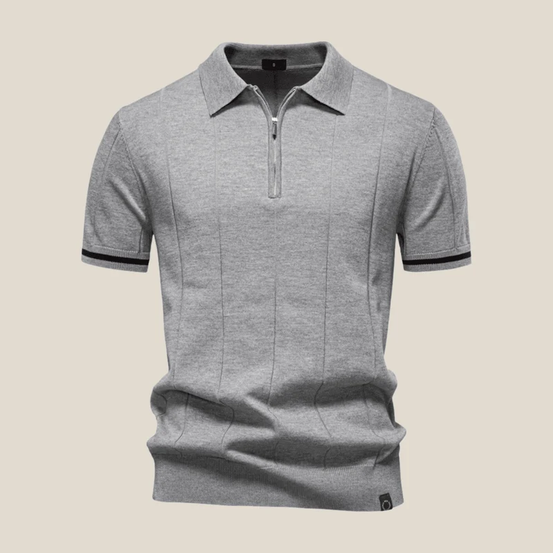 Parma™ - Geripptes Zip-Polo mit Ärmelstreifen