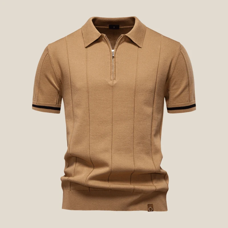 Parma™ - Geripptes Zip-Polo mit Ärmelstreifen