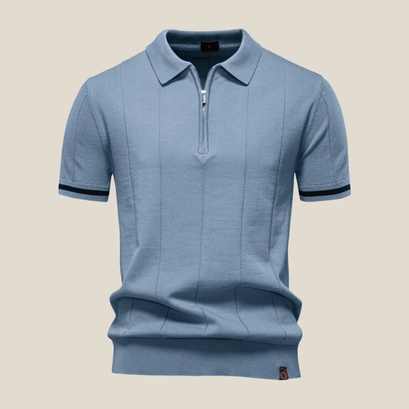 Parma™ - Geripptes Zip-Polo mit Ärmelstreifen