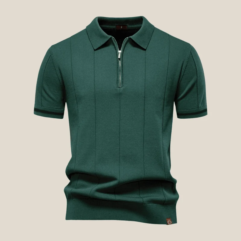 Parma™ - Geripptes Zip-Polo mit Ärmelstreifen