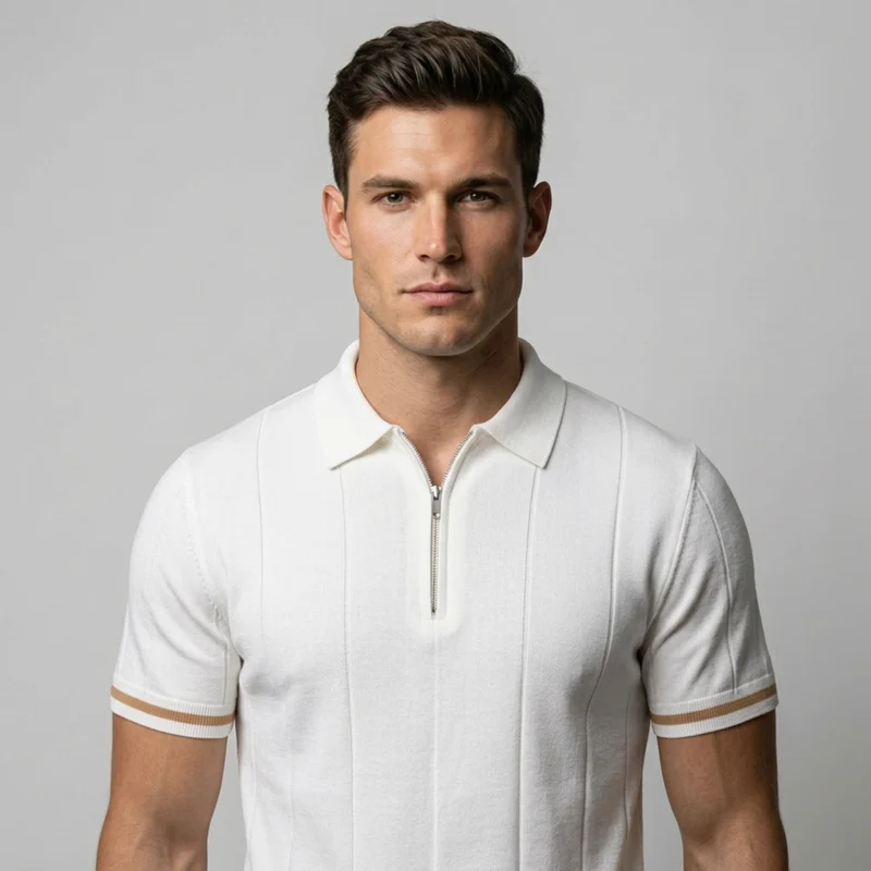 Parma™ - Geripptes Zip-Polo mit Ärmelstreifen
