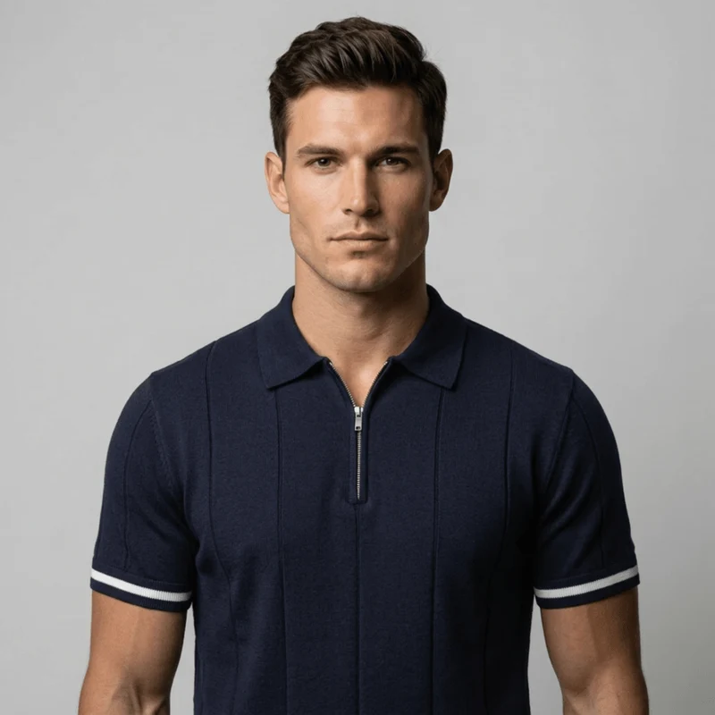 Parma™ - Geripptes Zip-Polo mit Ärmelstreifen