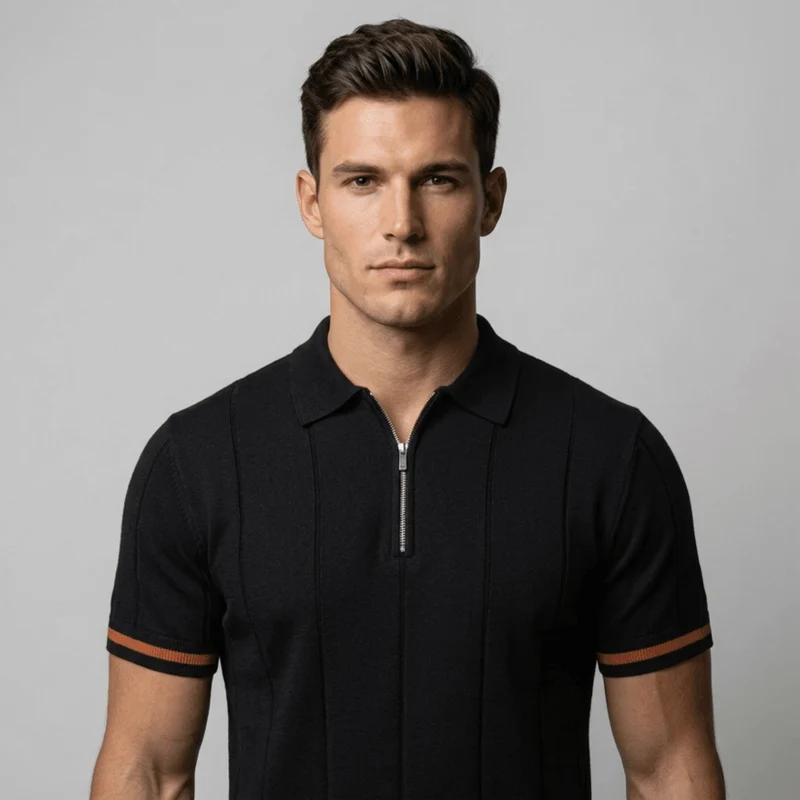Parma™ - Geripptes Zip-Polo mit Ärmelstreifen