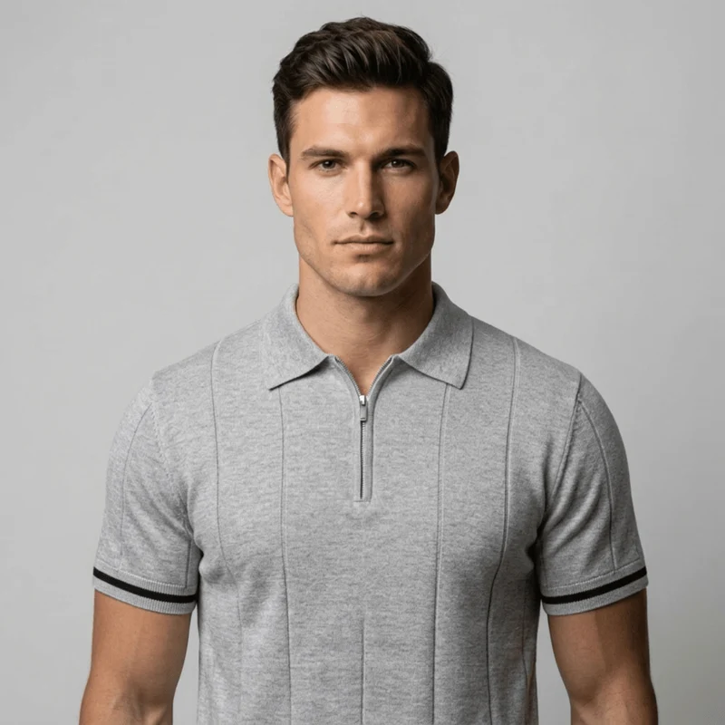Parma™ - Geripptes Zip-Polo mit Ärmelstreifen