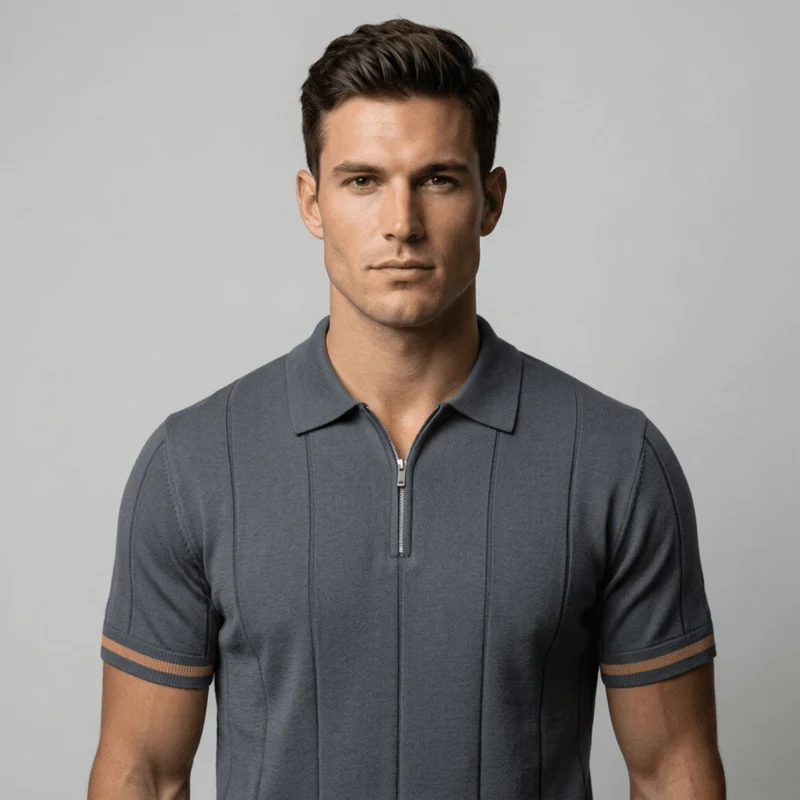 Parma™ - Geripptes Zip-Polo mit Ärmelstreifen