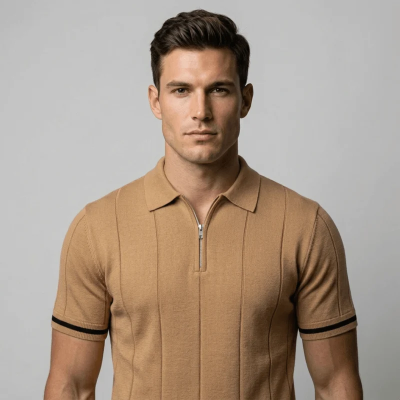 Parma™ - Geripptes Zip-Polo mit Ärmelstreifen
