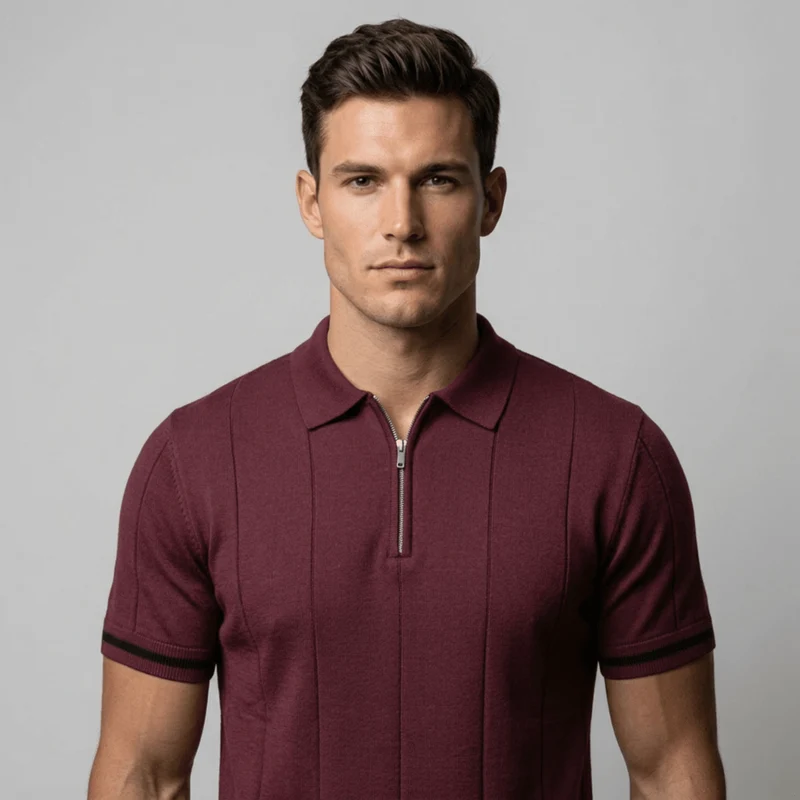 Parma™ - Geripptes Zip-Polo mit Ärmelstreifen