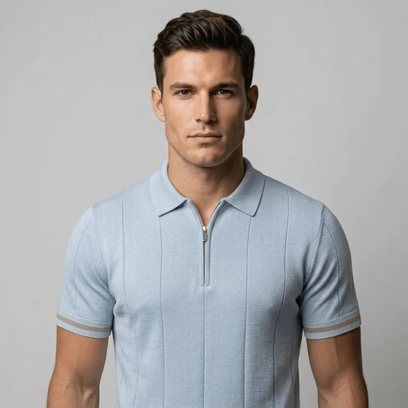 Parma™ - Geripptes Zip-Polo mit Ärmelstreifen