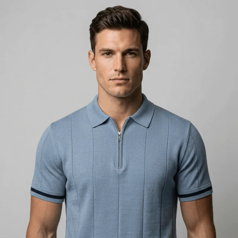 Parma™ - Geripptes Zip-Polo mit Ärmelstreifen