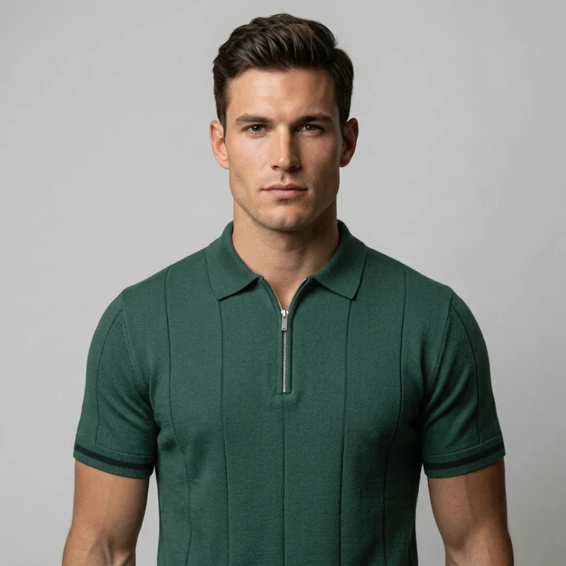 Parma™ - Geripptes Zip-Polo mit Ärmelstreifen