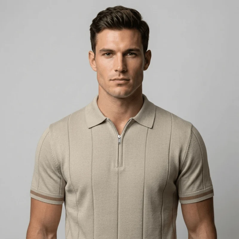 Parma™ - Geripptes Zip-Polo mit Ärmelstreifen