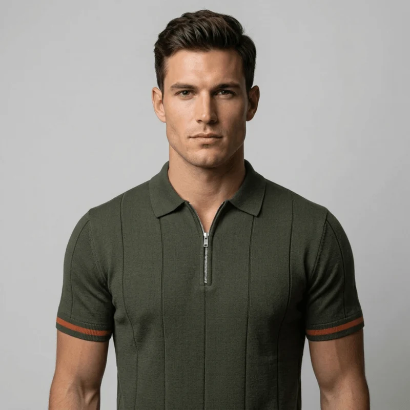Parma™ - Geripptes Zip-Polo mit Ärmelstreifen