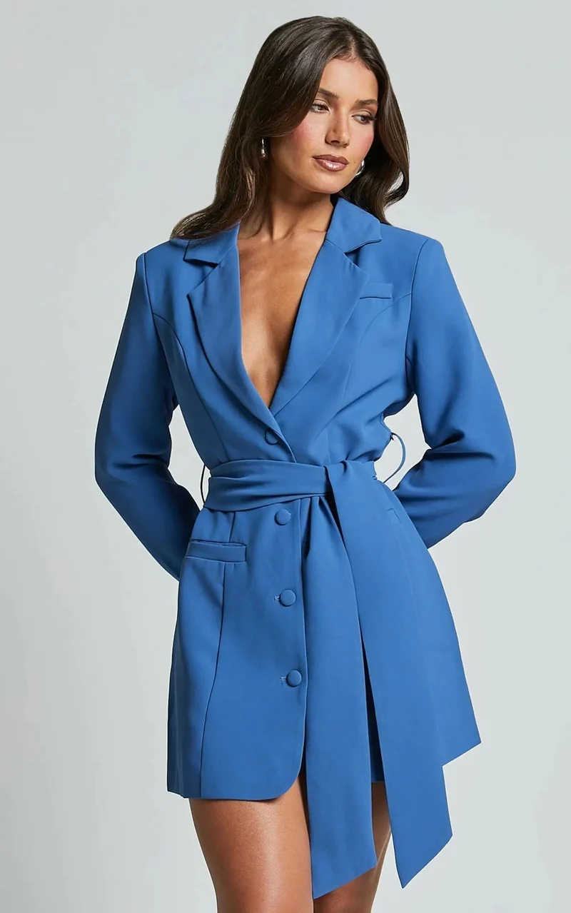 Damen Kleid | Blazer-Form mit Gürtel und gerade Linienführung