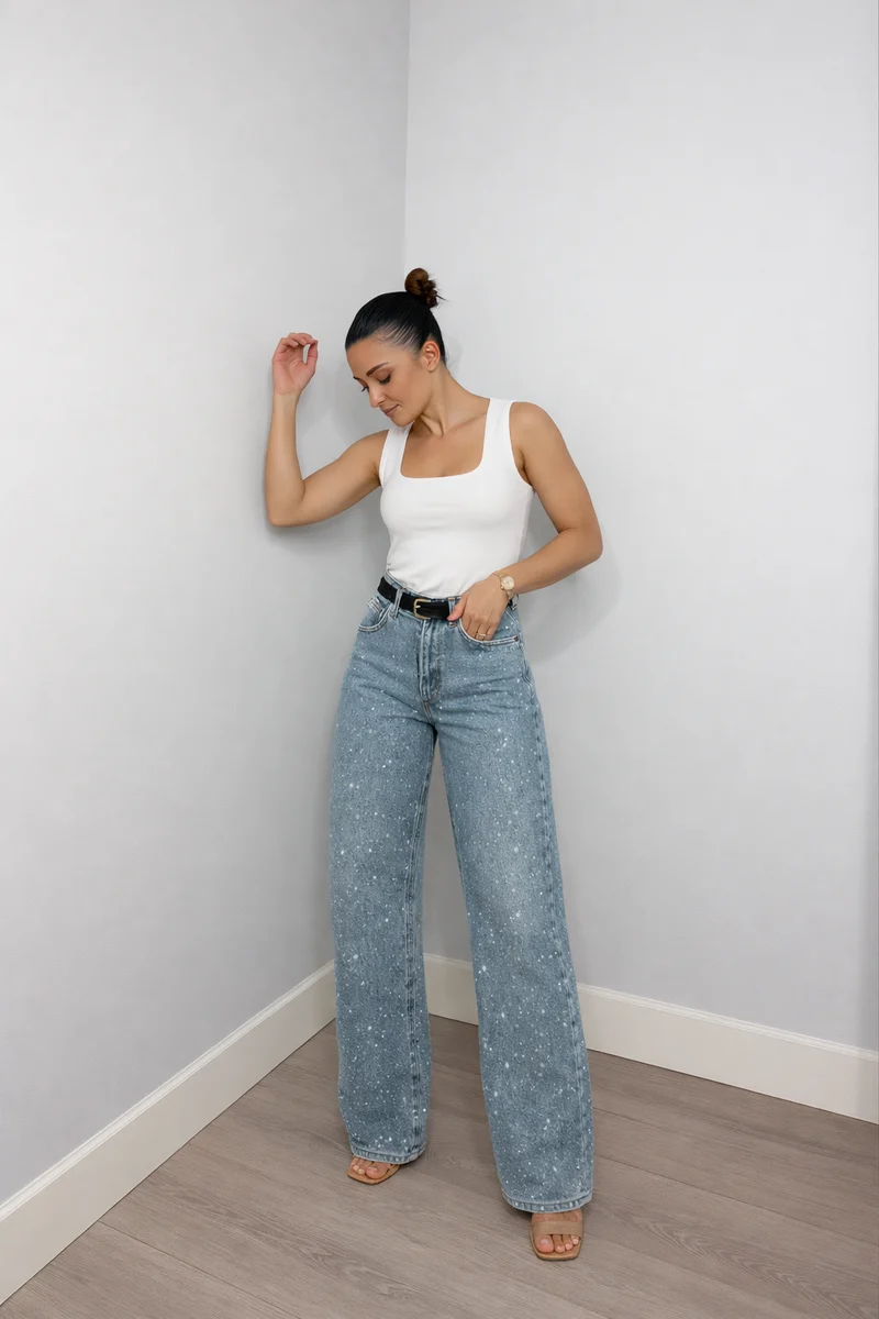 Damen Jeans | Hohe Taille mit geraden Linien und Detailakzenten