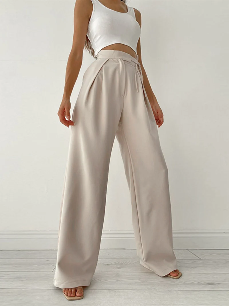 Damen Pantalon | Hohe Taille mit Schleifendetail und weitem Bein