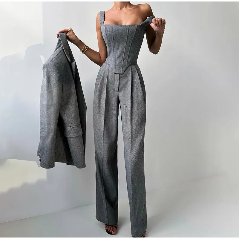 Damen Set | Blazer, Hose und Corset-Top im dreiteiligen Aufbau