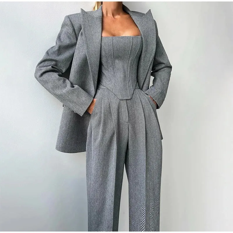 Damen Set | Blazer, Hose und Corset-Top im dreiteiligen Aufbau