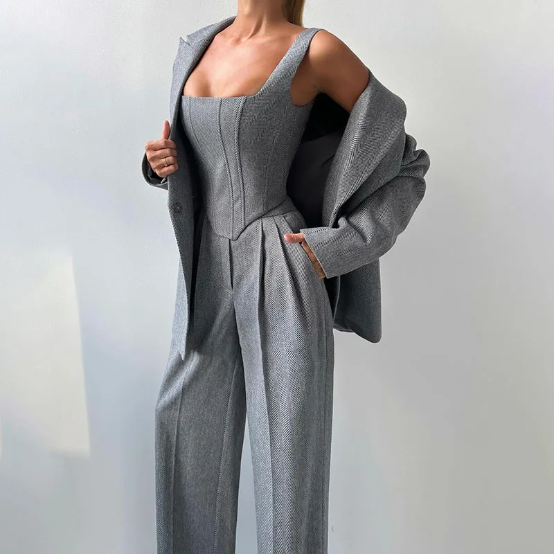 Damen Set | Blazer, Hose und Corset-Top im dreiteiligen Aufbau
