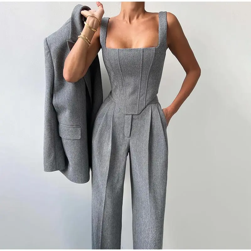 Damen Set | Blazer, Hose und Corset-Top im dreiteiligen Aufbau