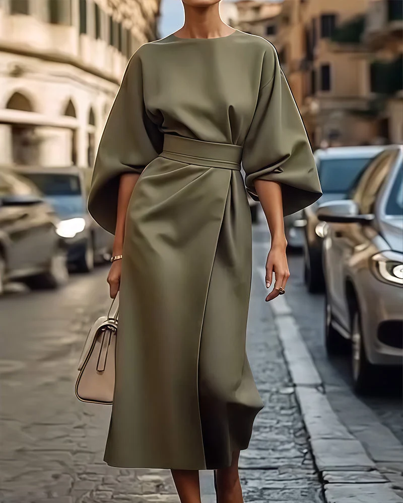 Eva | Damen Midikleid Fledermausärmel Taillengürtel – Wickeldetail Sommerkleid 2026