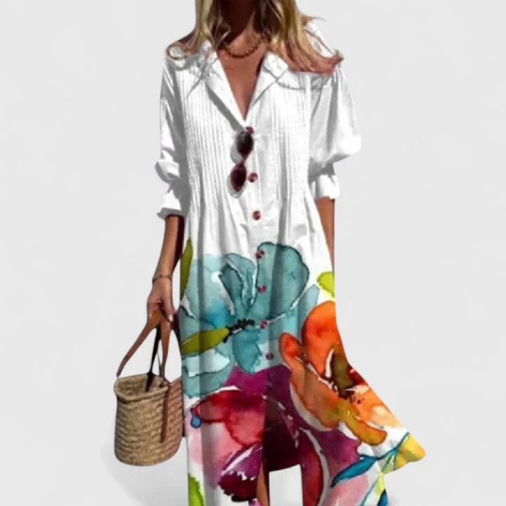 Paula | Damen Botanisches Hemdblusenkleid Midi – Blätterprint Sommerkleid Midi 2026