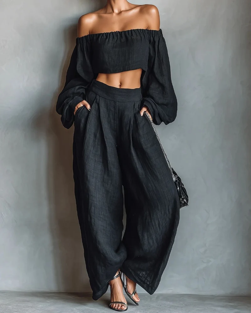Tessa | Damen Off-Shoulder Set Weite Hose – Schulterfreies Matching Set Sommer 2026