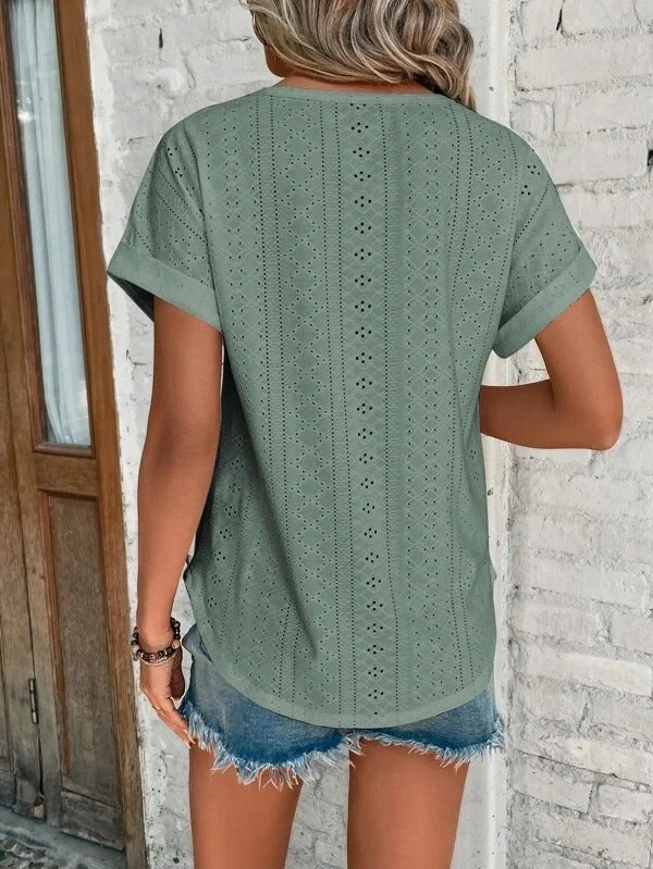 Damen Shirt | Rundhals mit Lochmuster und Kurzarm
