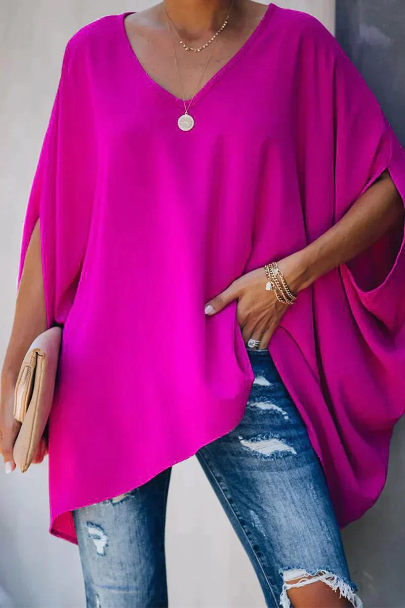 Damen Bluse | weite Form mit V-Ausschnitt
