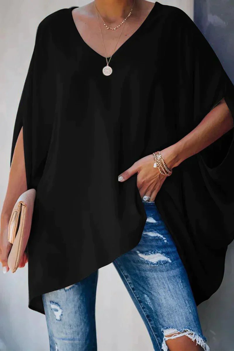 Damen Bluse | weite Form mit V-Ausschnitt