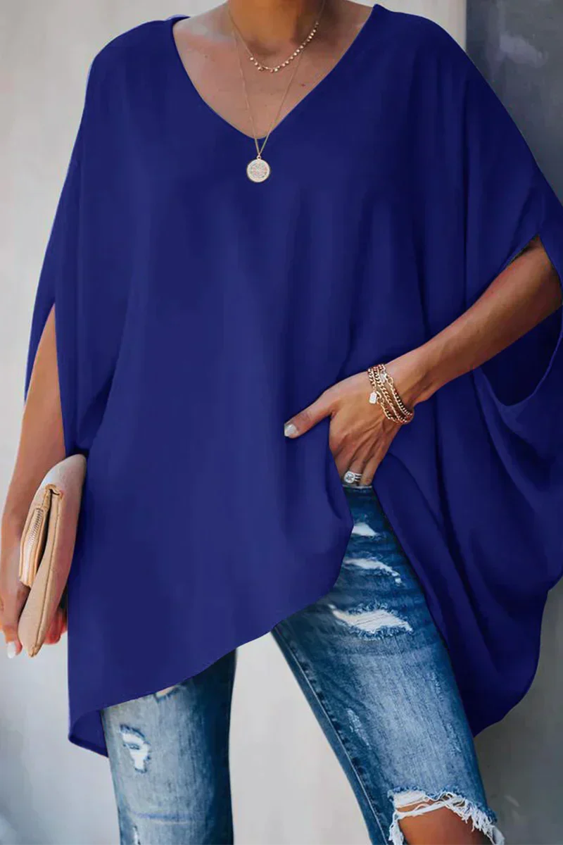 Damen Bluse | weite Form mit V-Ausschnitt