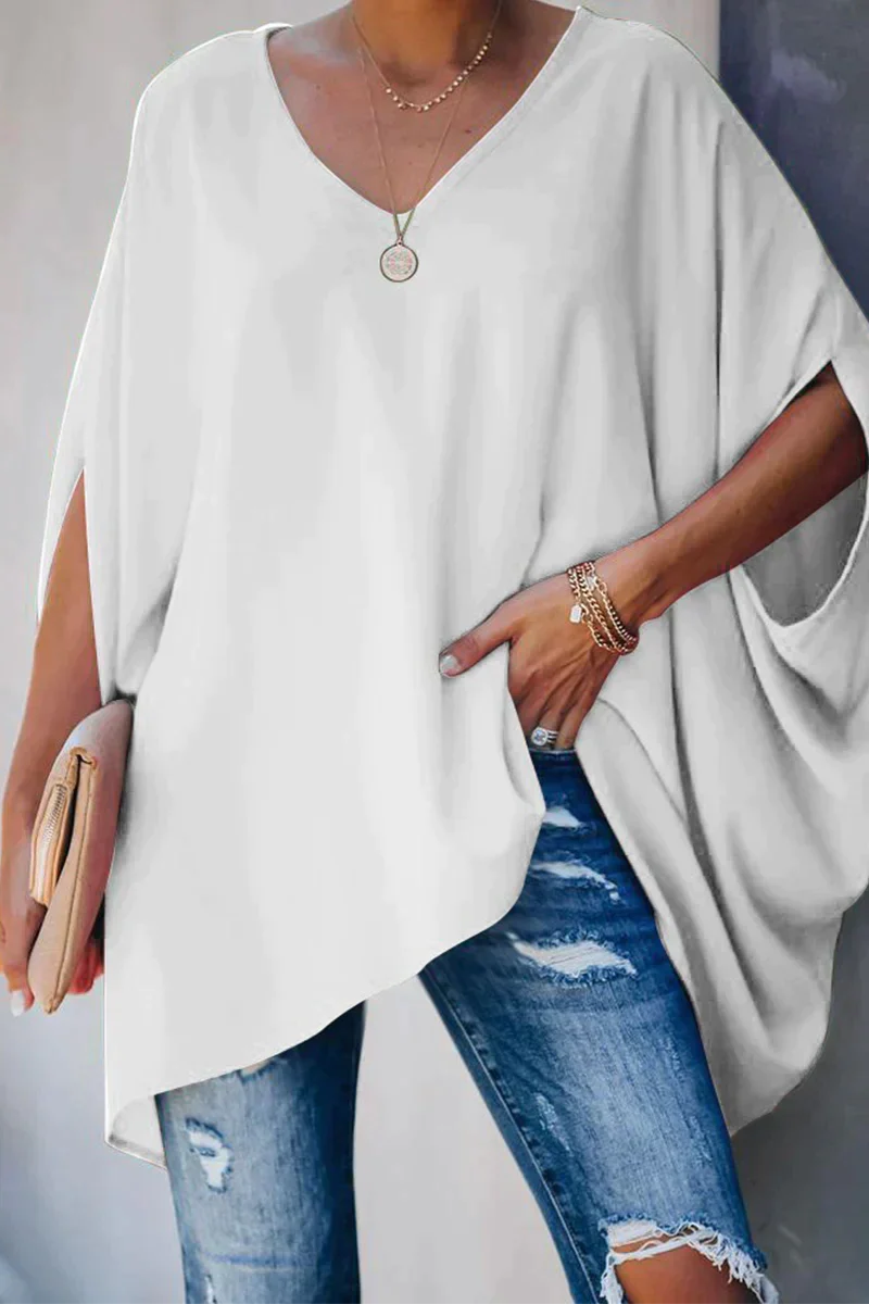 Damen Bluse | weite Form mit V-Ausschnitt