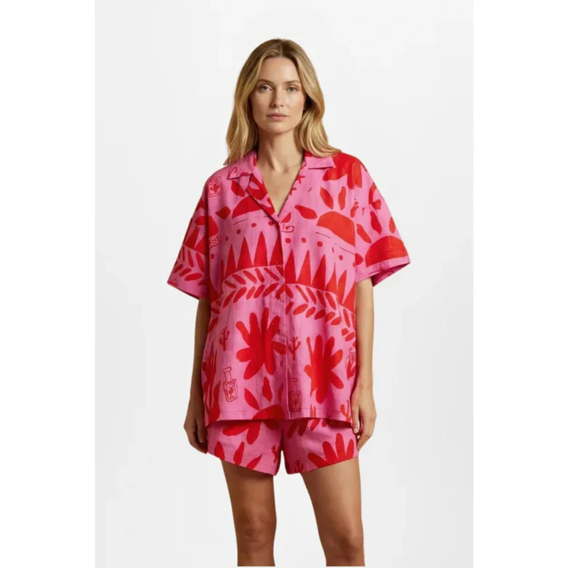 Zarah | Damen Zweiteiler Rosa Shorts Print Party – Party Set Print Shorts 2026