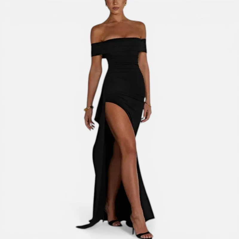 Katrin | Damen Schulterfreies Maxikleid Schlitz – Tailliertes Sommerkleid Abend 2026