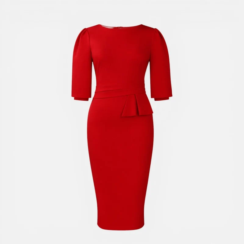 Ingrid | Damen Etuikleid Halbe Ärmel – Tailliertes Kleid Taillendetail Business 2026