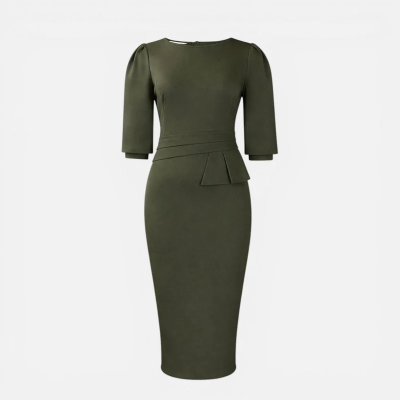 Ingrid | Damen Etuikleid Halbe Ärmel – Tailliertes Kleid Taillendetail Business 2026