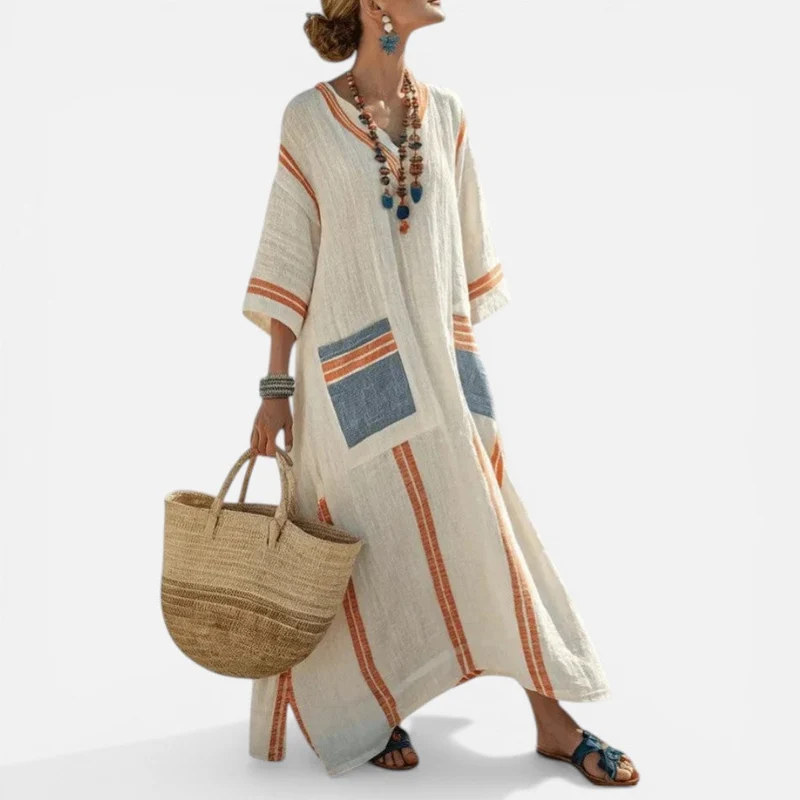 Inge | Damen Maxikleid V-Ausschnitt Locker – Fließendes Sommerkleid Maxi Casual 2026